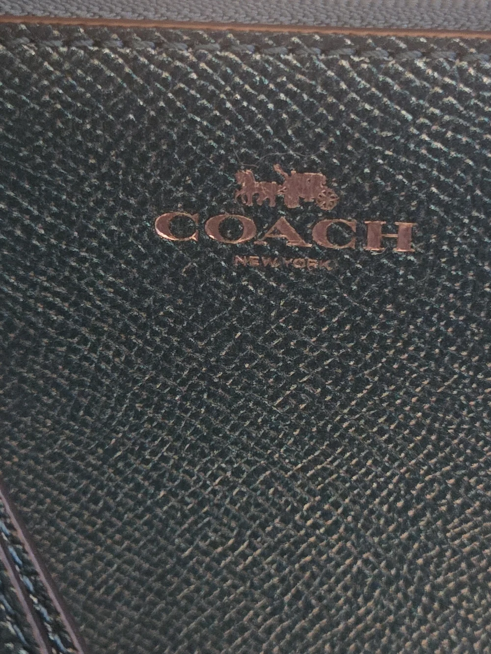 Coach Dark Teal Green Crossgrain Leather Zip Wristlet Wallet